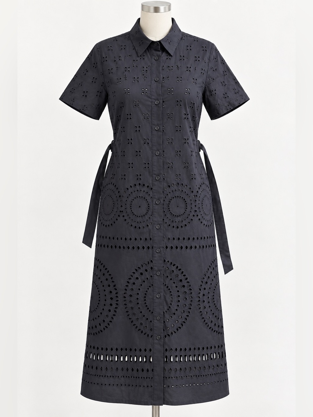 Ann Taylor Black Cotton Eyelet Midi Shirtdress 2 NWOT